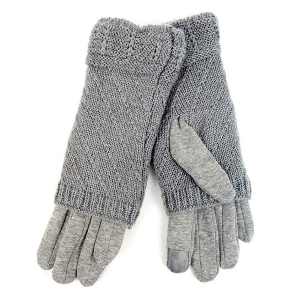 Grey Double Layer Knitted Touch Screen Gloves